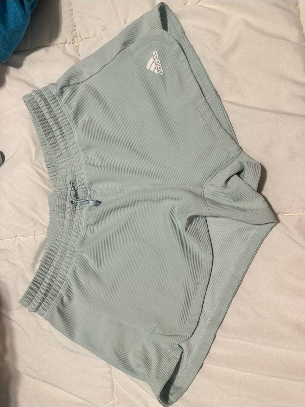 adidas Pale Blue Ribbed Drawstring Shorts - Picture 4 of 7